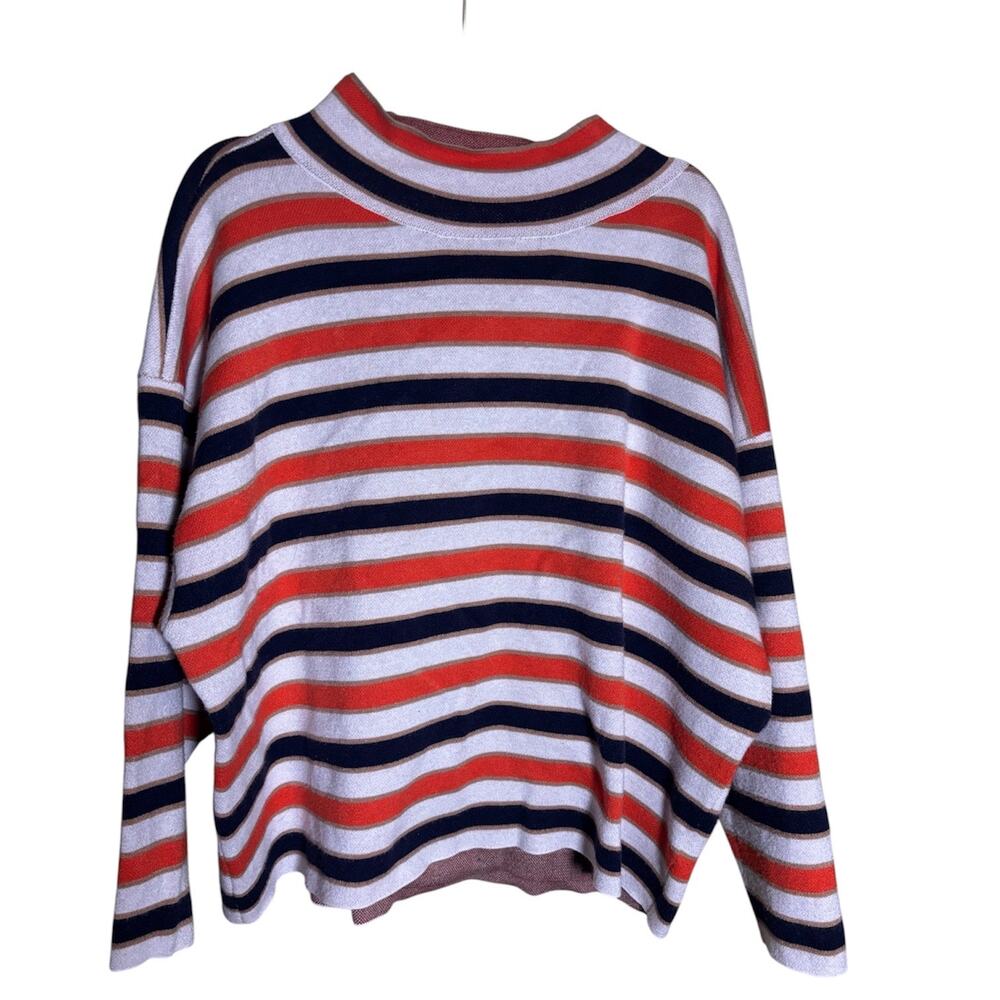 Maeve by Anthropologie Women's Carys Mock-Neck Sweater 2XL Striped Orange Blue